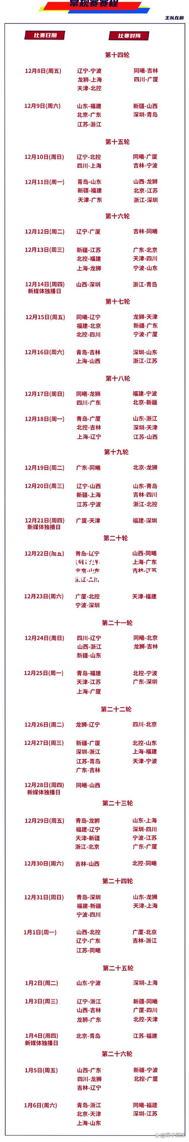2023-24赛季CBA联赛赛程揭晓，季后赛新规则启用